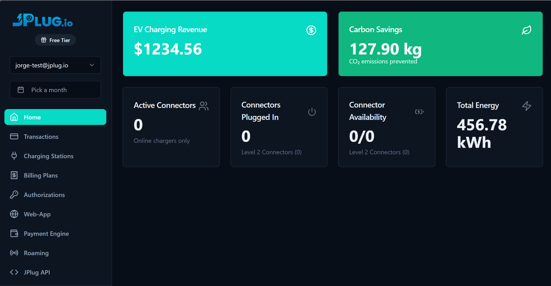 Panel de control JPlug — gestión de cargadores en tiempo real